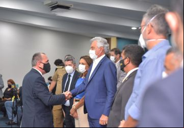 O governador Ronaldo Caiado durante apresentação dos indicadores de criminalidade referentes ao ano de 2021