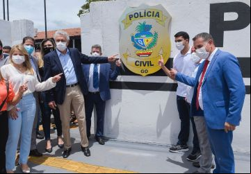 O governador Ronaldo Caiado inaugura nova sede da Central Geral de Flagrantes e da 1ª Delegacia Distrital de Polícia (DDP), em Trindade, Região Metropolitana de Goiânia